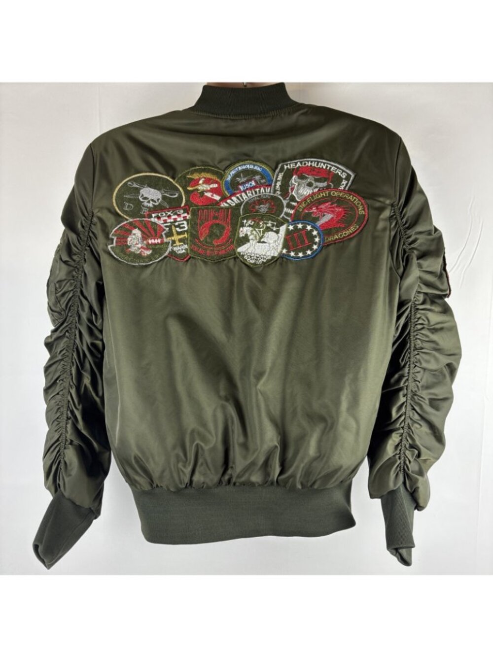American Stitch Men's White Aviator Bomber Flight Jacket SM Army Patches F3 USA - Picture 3 of 8